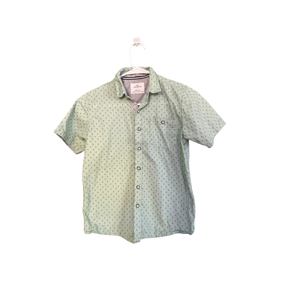Craft + Flow Boys Button Up Shirt Green Blue Palm Trees Size 8 Small